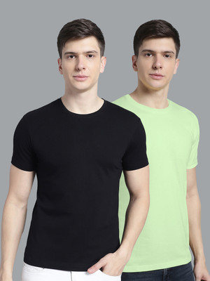 FBAR Solid Men Round Neck Black, Green T-Shirt