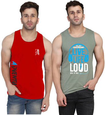 SLOWLORIS Printed Men Scoop Neck Light Green, Red T-Shirt