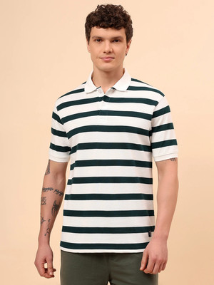 CANTABIL Striped Men Polo Neck Green, White T-Shirt