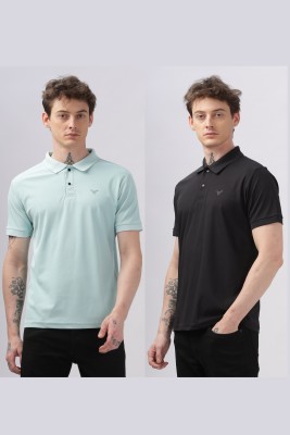 Raptrex Printed Men Polo Neck Light Green, Black T-Shirt