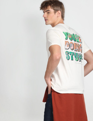 FLYING MACHINE Typography Men Round Neck Beige T-Shirt
