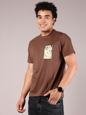 V-MART Printed Men Round Neck Brown T-Shirt