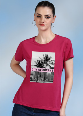 Moda Rapido Printed Women Round Neck Pink T-Shirt