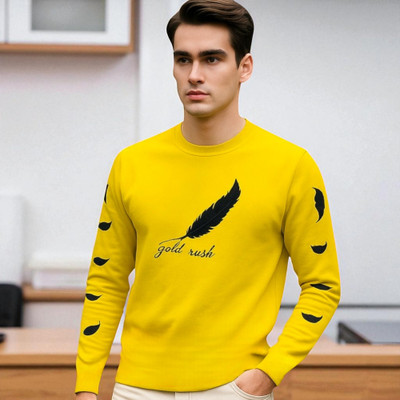 Autna Printed Men Round Neck Yellow T-Shirt