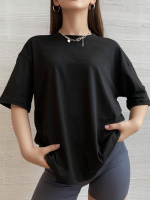IMSA MODA Solid Women Round Neck Black T-Shirt