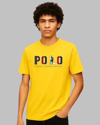 DRIPTHREAD Printed Men Crew Neck Yellow T-Shirt