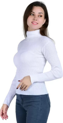 SYM Solid Women High Neck White T-Shirt