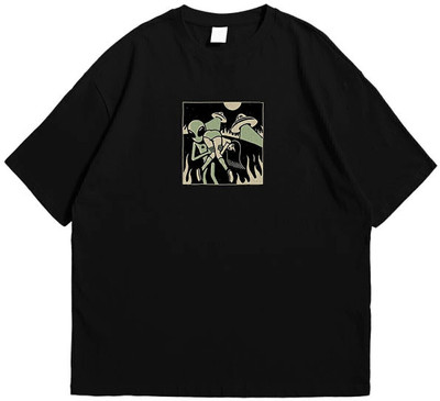 inblak Printed Men Round Neck Reversible Black T-Shirt