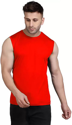 Think Tech Solid Men Round Neck Red T-Shirt