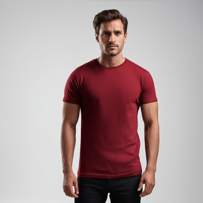 MOJILO Solid Men Round Neck Red T-Shirt