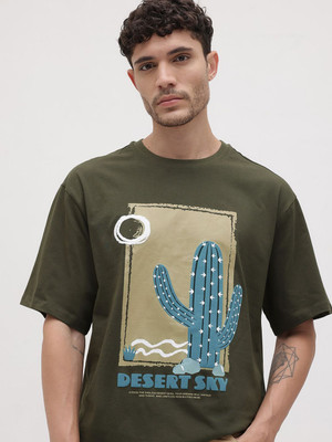 Roadster Printed Men Round Neck Green T-Shirt