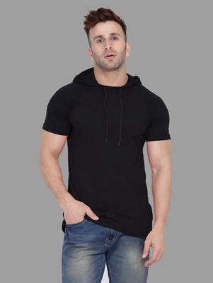 Blisstone Solid Men Hooded Neck Black T-Shirt