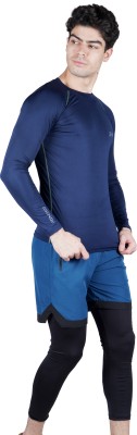 NINQ Solid Men Round Neck Dark Blue T-Shirt