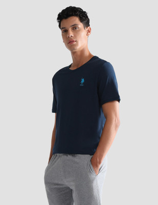 U.S. POLO ASSN. Solid Men Crew Neck Blue T-Shirt