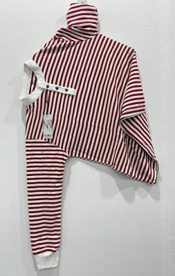 N AND J Striped Men Henley Neck Maroon T-Shirt