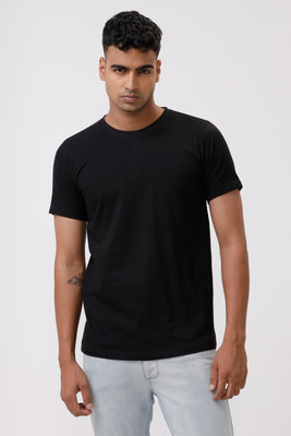 Just Try Solid Men Round Neck Black T-Shirt
