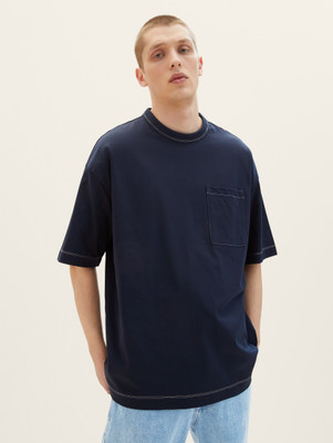 Urban Indy Solid Men Round Neck Navy Blue T-Shirt