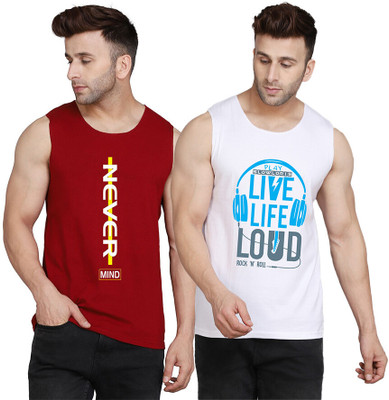 SLOWLORIS Printed, Colorblock Men Round Neck White, Maroon T-Shirt