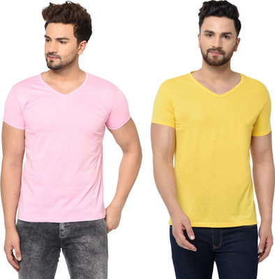 Adorbs Trend Solid Men V Neck White T-Shirt