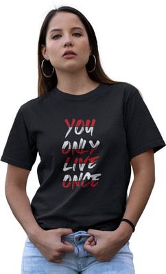 LIVE BINDAS Typography Women Round Neck Black T-Shirt