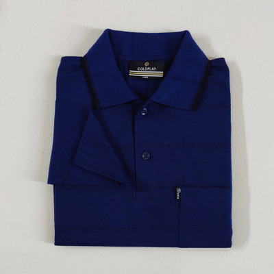 Coldplay Striped Men Polo Neck Blue T-Shirt