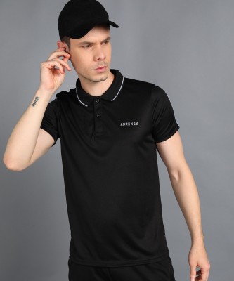 Adrenex Solid Men Polo Neck Black T-Shirt