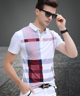 Autna Checkered Men Polo Neck Maroon T-Shirt