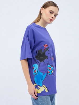 Dressberry Graphic Print Women Round Neck Blue T-Shirt