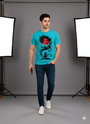 LIQQR Printed Men Crew Neck Light Blue T-Shirt