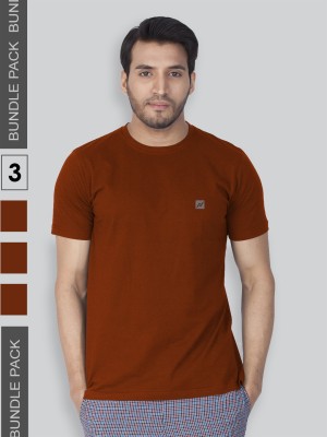 Lux Nitro Solid Men Round Neck Brown T-Shirt