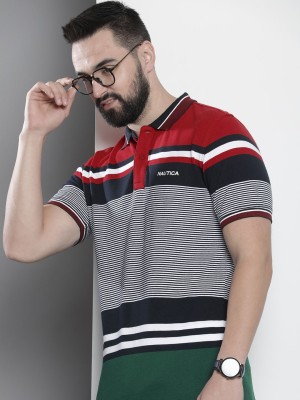 NAUTICA Striped Men Polo Neck Red T-Shirt