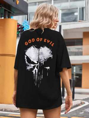 Leotude Printed Women Round Neck Black T-Shirt