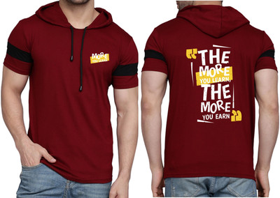 WOOSTRO Printed, Typography Men Hooded Neck Maroon T-Shirt