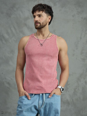 FUGAZEE Solid Men Round Neck Pink T-Shirt