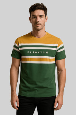 GO BIRDY Striped Men Crew Neck Green T-Shirt