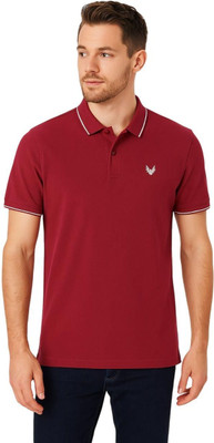 RF Raves Solid Men Polo Neck Maroon T-Shirt