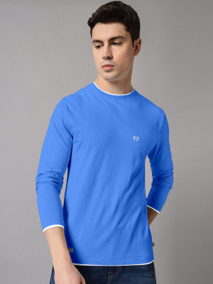 Triptee Solid Men Round Neck Blue T-Shirt