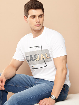 FROSEN FOX Printed Men Round Neck White T-Shirt