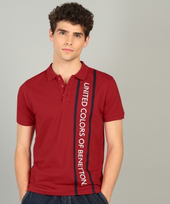 United Colors of Benetton Printed Men Polo Neck Red T-Shirt