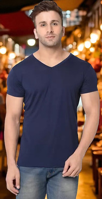 Faricon Trending Solid Men Round Neck Dark Blue T-Shirt
