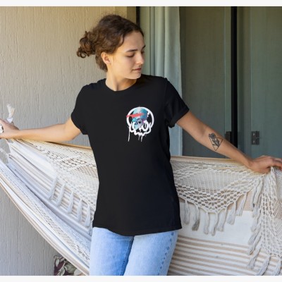 Clori Printed Women Round Neck Black T-Shirt