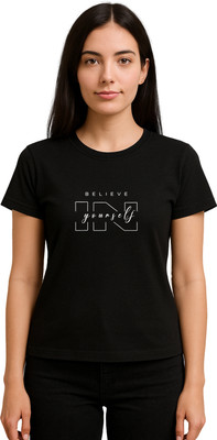 Buddy Collection Printed Women Round Neck Black T-Shirt