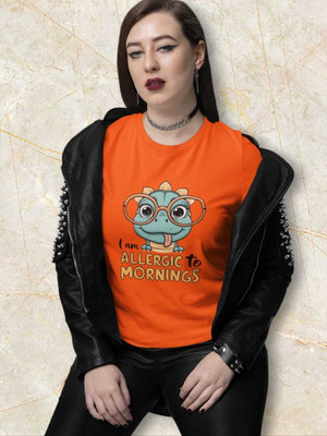 PD CLORI Graphic Print Women Round Neck Orange T-Shirt