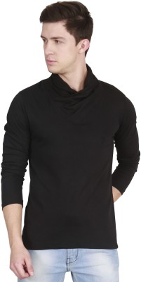 GLAMPANDA Solid Men Turtle Neck Black T-Shirt