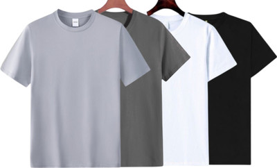P collection Solid Men Round Neck Silver, Grey, White, Black T-Shirt