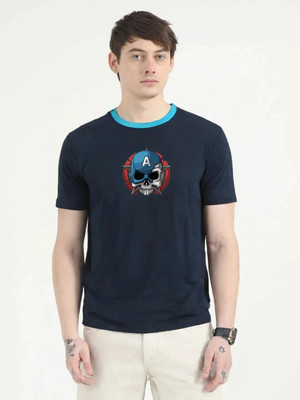 HouseOfCommon Printed Men Round Neck Black T-Shirt