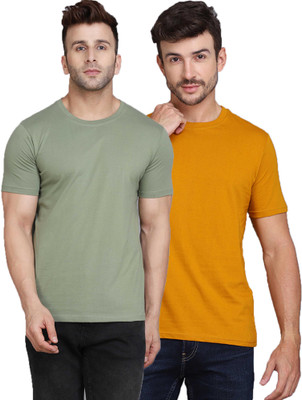 SLOWLORIS Solid Men Round Neck Multicolor T-Shirt