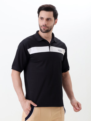 Resteez Solid Men Polo Neck Black T-Shirt