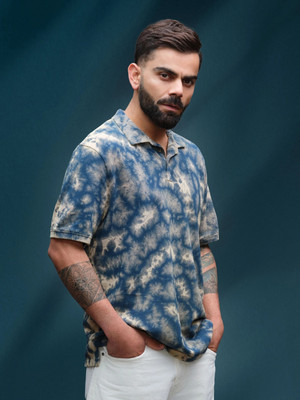 WROGN Tie & Dye Men Polo Neck Navy Blue T-Shirt