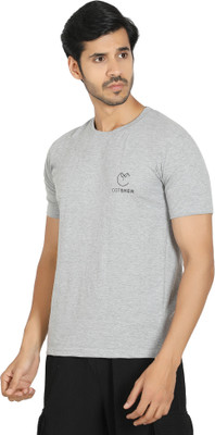 COTSHER Printed Men Round Neck Silver T-Shirt